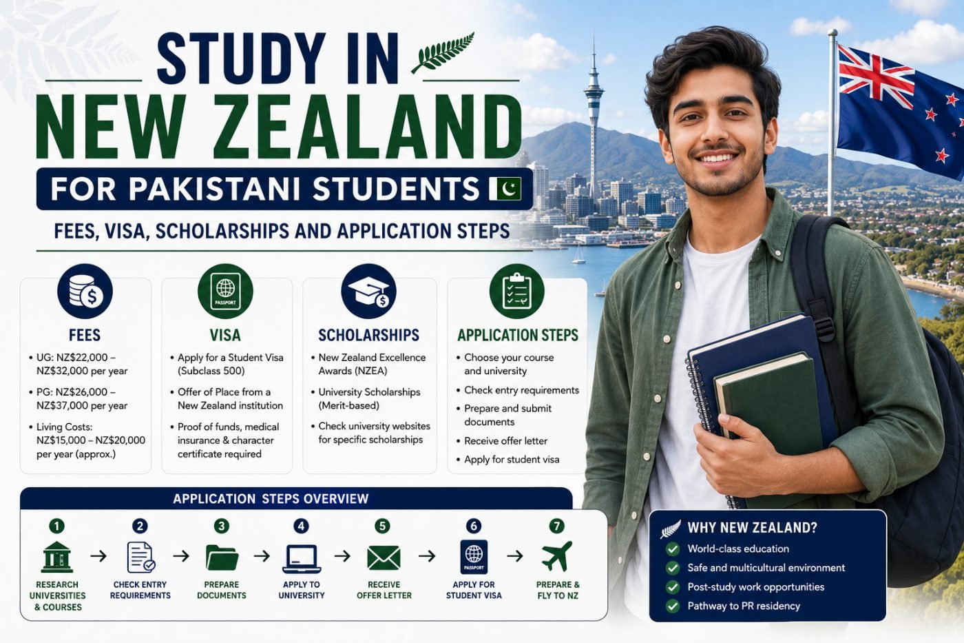 Study in New Zealand for Pakistani Students: Fees, Visa, Scholarships and Application Steps